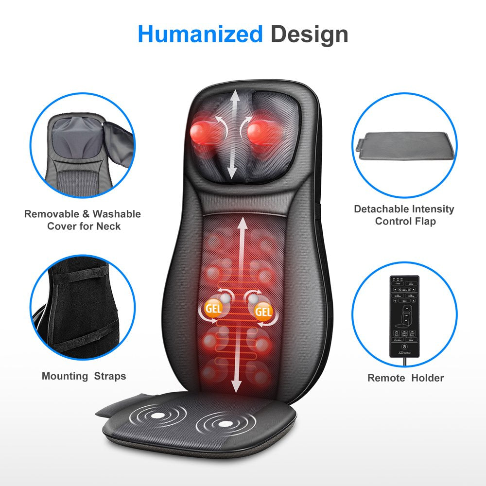 Shiatsu Neck Back Massager with Heat, Deep Tissue Massage Chair Pad, Gel Modes Seat Massage Cushion, Gifts