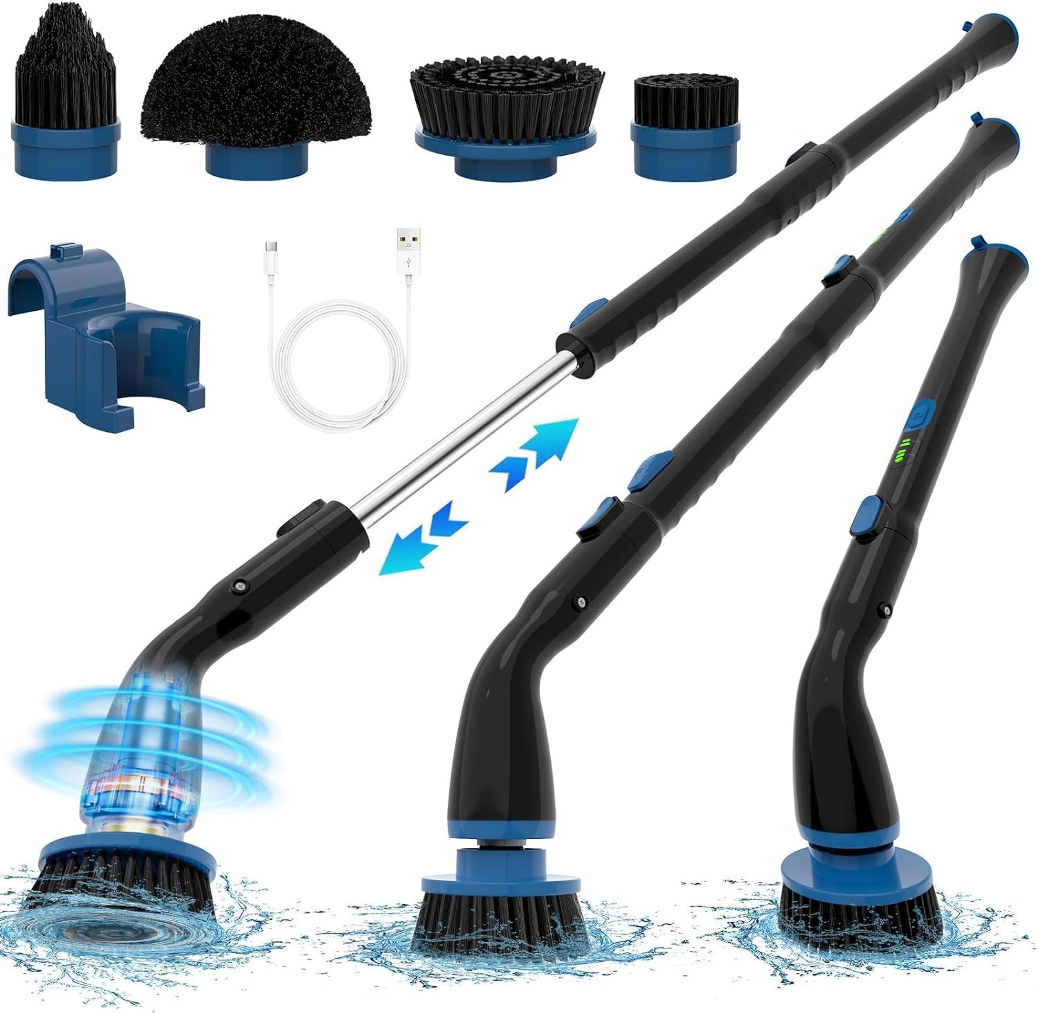 Electric Spin Scrubber, Cordless Cleaning Brush with 4 Replaceable Brush Heads and Adjustable Extension Handle Power Shower Scrubber for Bathroom, Kitchen, Tub, Tile, Floor