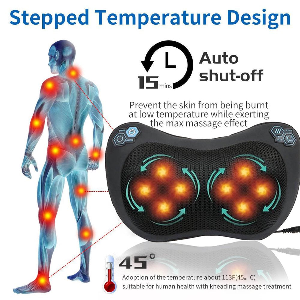 Electric Neck Back Massager with Heat - 3D Deep Tissue Shiatsu Massage Pillow