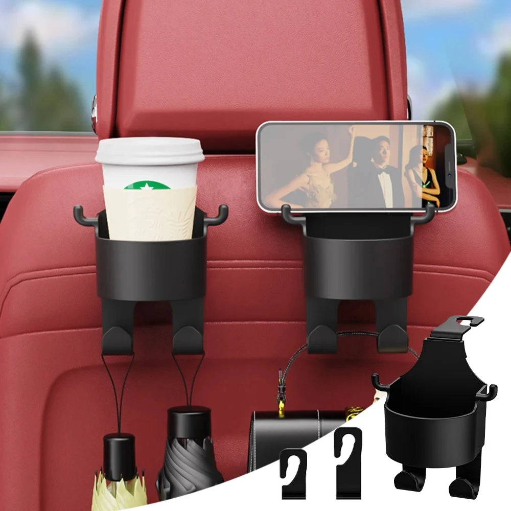 DriveEasy Car Seat Organizer: Universal Headrest Hook with Cup Holder for Handbags and Accessories