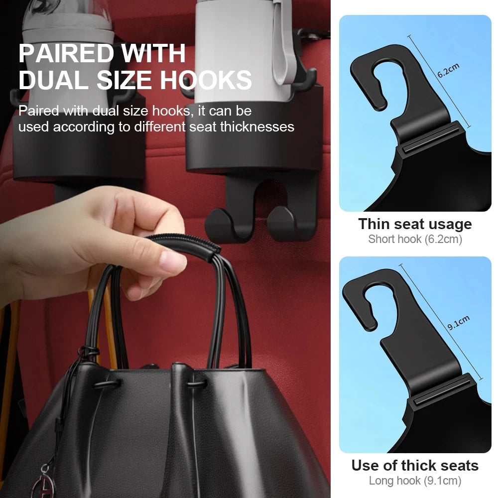 DriveEasy Car Seat Organizer: Universal Headrest Hook with Cup Holder for Handbags and Accessories