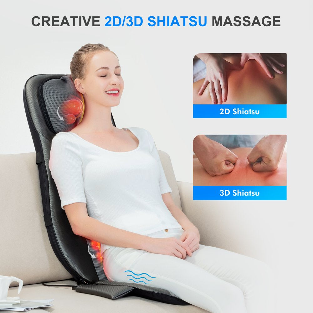 Shiatsu Neck Back Massager with Heat, Deep Tissue Massage Chair Pad, Gel Modes Seat Massage Cushion, Gifts