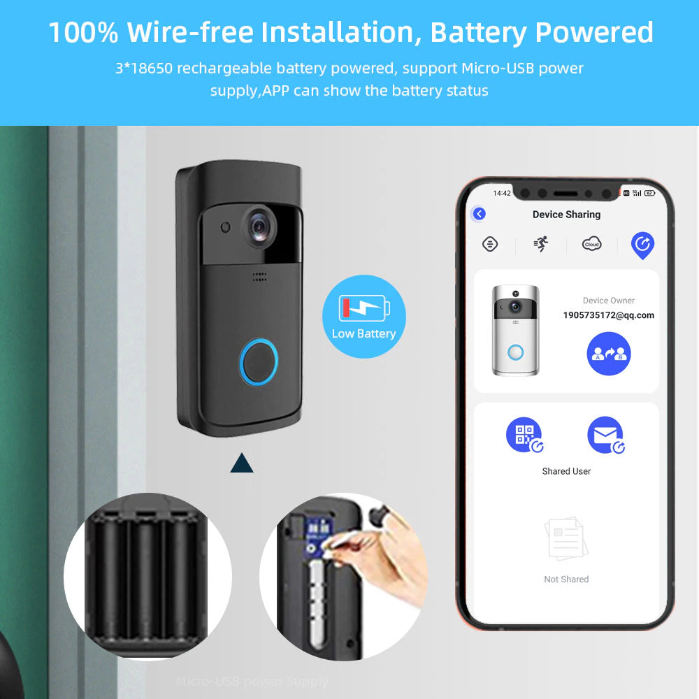 Smart Doorbell Camera Wifi Wireless Video Doorbell Call Intercom for Apartments Door Bell with Free Cloud Storage Home Wifi Bell